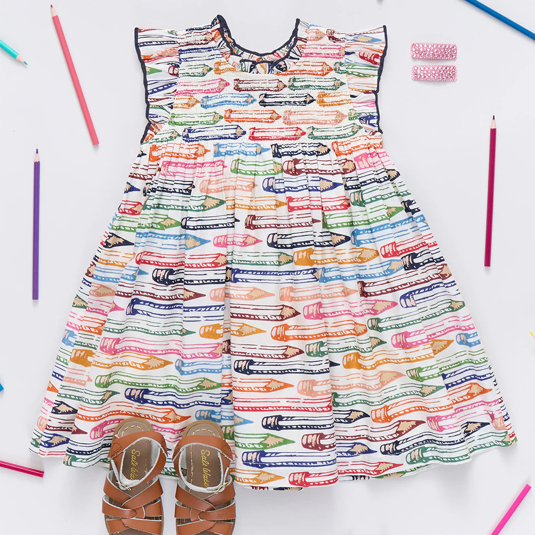 Pink Chicken | Girls Stevie Dress - Colored Pencils Wonderandwilde Pink Chicken | Girls Stevie Dress - Colored Pencils Wonderandwilde